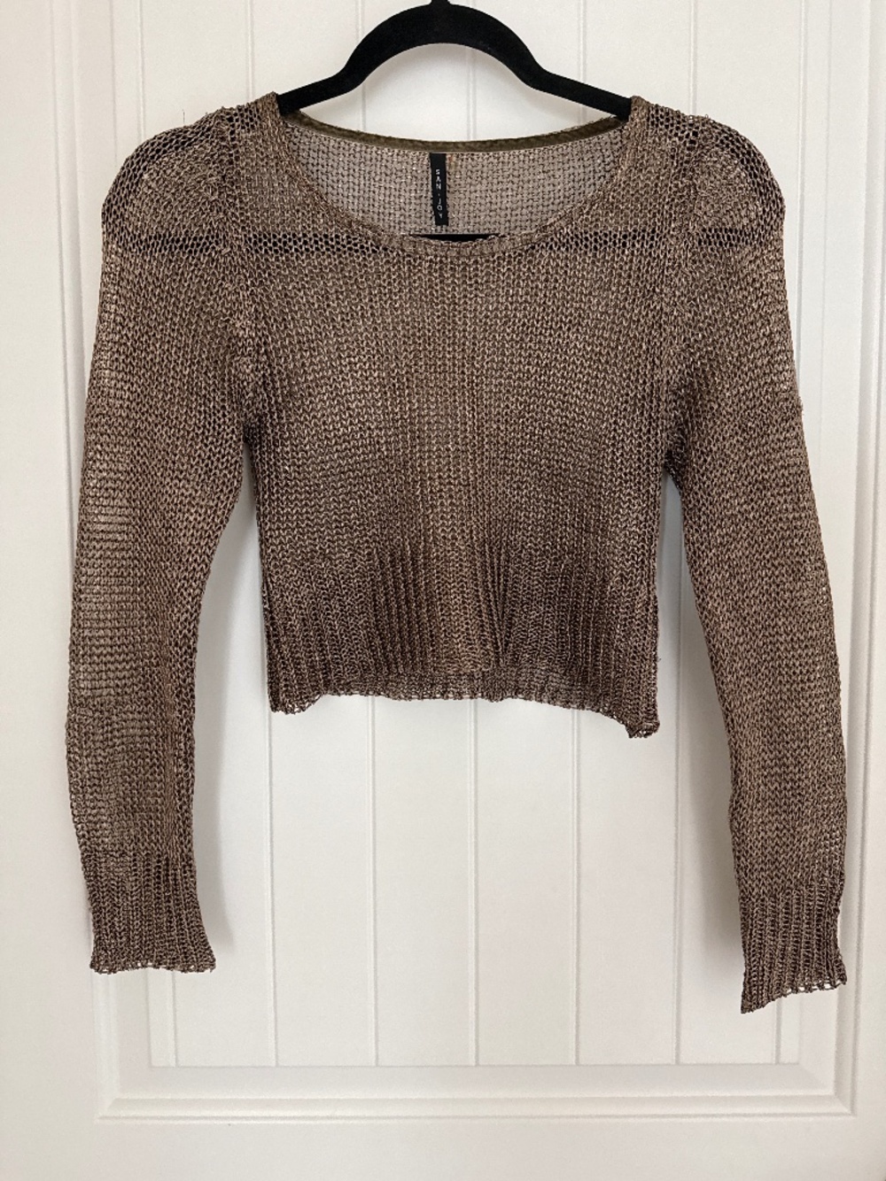 San Joy Metallic Chain-Link Mesh Long Sleeve Crop Top Bronze Gold Size M/L